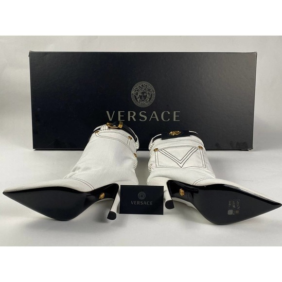 VERSACE Stiletto White Denim Boots 39 - Picture 3 of 12